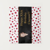 メッセージと写真の赤い星の誕生日タペストリー タペストリー (正面)