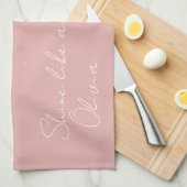 メッセージと名前とピンク&ホワイトのスター・トリオ キッチンタオル (四つ折り)