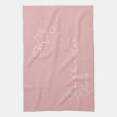 メッセージと名前とピンク&ホワイトのスター・トリオ キッチンタオル (縦)