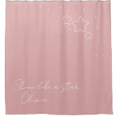 メッセージと名前とピンク&ホワイトのスター・トリオ シャワーカーテン (正面)