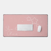 メッセージと名前とピンク&ホワイトのスター・トリオ デスクマット (キーボード&マウス)