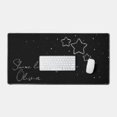メッセージと名前を付けたブラック&ホワイトのスタートリオ デスクマット (キーボード&マウス)