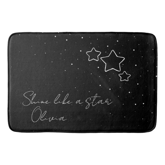 メッセージと名前を付けたブラック&ホワイトのスタートリオ バスマット (正面)