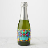 メッセージと明るい色のステンドグラス スパークリングワインラベル (正面)