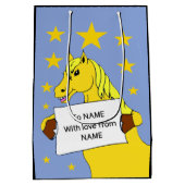 メッセージと星がついたかわいい漫画のポニー ミディアムペーパーバッグ (裏面)