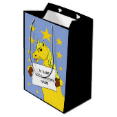 メッセージと星がついたかわいい漫画のポニー ミディアムペーパーバッグ (裏面アングル)