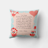 メッセージのフクロウのバレンタインの枕とパーソナライズ クッション (裏面)