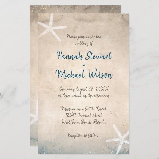 メッセージのボトルビーチスクロール招待状 (正面/裏面)