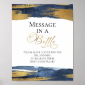 メッセージのボトル抽象芸術ブルーゲストブックサイン ポスター (正面)