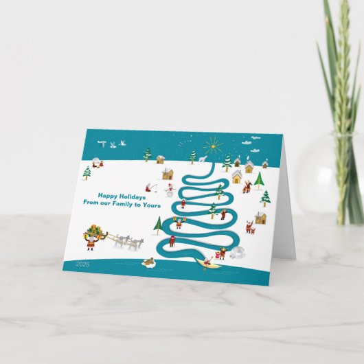 メッセージの内側にクリスマスリバーツリー カード (正面)