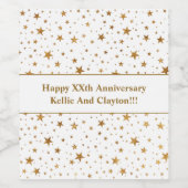 メッセージの記念日を持つ白/金ゴールド結婚星 ワインラベル (シングルラベル)