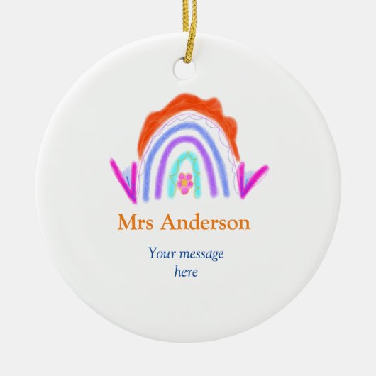 メッセージの追加文字名rainbow先生 セラミックオーナメント (正面)