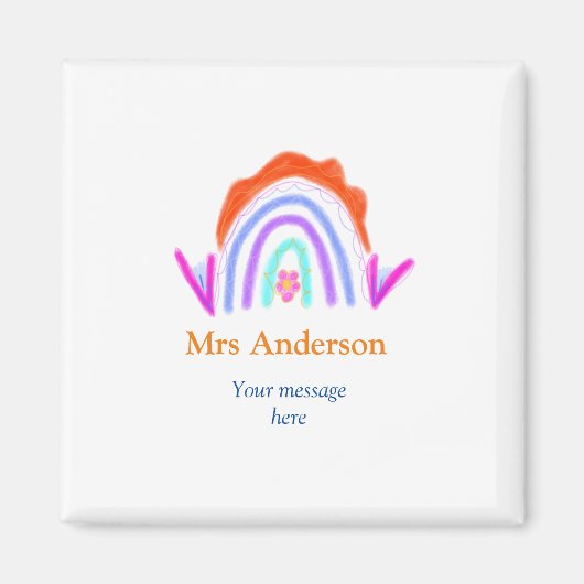 メッセージの追加文字名rainbow先生 マグネット (正面)