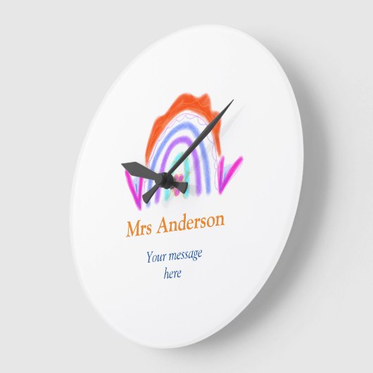メッセージの追加文字名rainbow先生 ラージ壁時計 (傾斜)