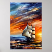 メッセージの追加、夕日のセーリング船 ポスター (正面)