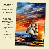 メッセージの追加、夕日のセーリング船 ポスター