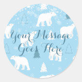 メッセージを追加 極地のクマと雪の結晶 ラウンドシール (正面)