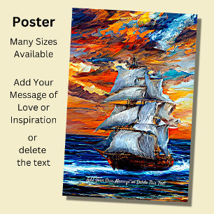 メッセージを追加， Sailing Ship Blue Sea at Sunset ポスター
