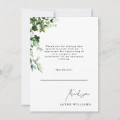 メッセージウォーターカラーアイビーブライダルシャワーありがとう 招待状 (正面)