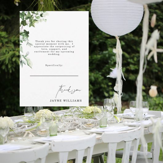 メッセージウォーターカラーアイビーブライダルシャワーありがとう 招待状