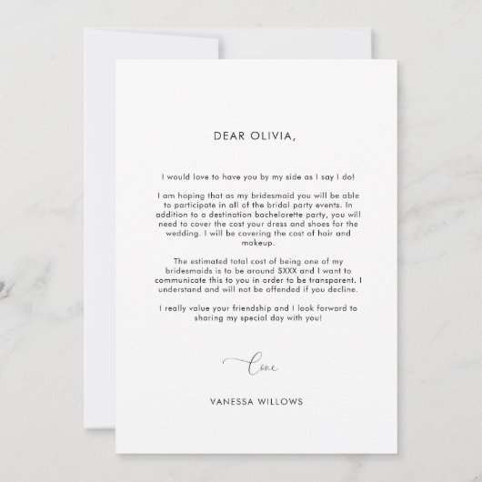 メッセージエレガント予算は私のブライドメイ頼ドカード 招待状 (裏面)