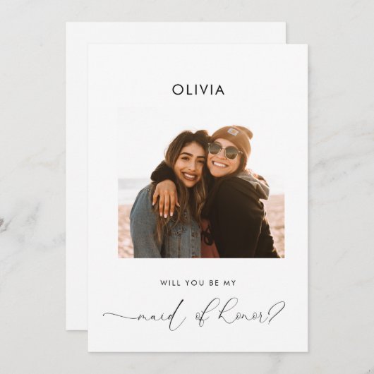 メッセージエレガント予算をメイド・オブ・オーナー（花嫁付き添い人）にする 招待状 (正面/裏面)