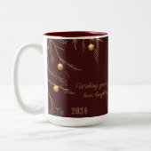 メッセージエレガント付きモノグラムファミリークリスマスマグ ツートーンマグカップ (左)