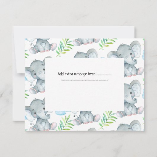 メッセージエレファントベビーシャワーサンキューカード サンキューカード (裏面)