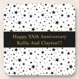 メッセージカスタムアニバーサリー付き白/黒の星 コースター