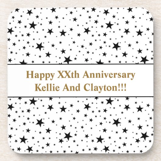 メッセージカスタムアニバーサリー付き白/黒の星 コースター (正面)