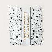 メッセージカスタムアニバーサリー付き白/黒の星 タペストリー (正面)
