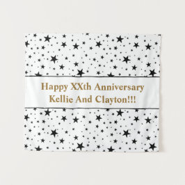 メッセージカスタムアニバーサリー付き白/黒の星 タペストリー