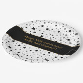 メッセージカスタムアニバーサリー付き白/黒の星 ペーパープレート (アングル)