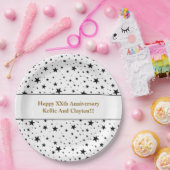 メッセージカスタムアニバーサリー付き白/黒の星 ペーパープレート (パーティー)