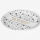 メッセージカスタムアニバーサリー付き白/黒の星 ペーパープレート (アングル)