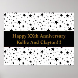 メッセージカスタムアニバーサリー付き白/黒の星 ポスター