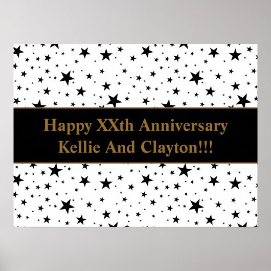 メッセージカスタムアニバーサリー付き白/黒の星 ポスター (正面)