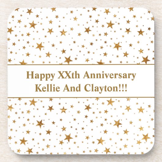 メッセージカスタム記念日のホワイトスター/金ゴールドスター コースター (正面)