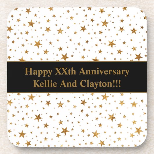 メッセージカスタム記念日のホワイトスター/金ゴールドスター コースター (正面)