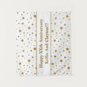 メッセージカスタム記念日のホワイトスター/金ゴールドスター タペストリー (正面)