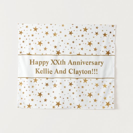 メッセージカスタム記念日のホワイトスター/金ゴールドスター タペストリー (正面(横))