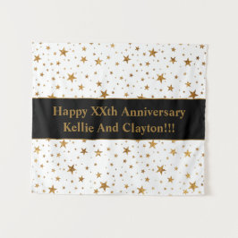 メッセージカスタム記念日のホワイトスター/金ゴールドスター タペストリー