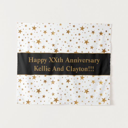 メッセージカスタム記念日のホワイトスター/金ゴールドスター タペストリー (正面(横))