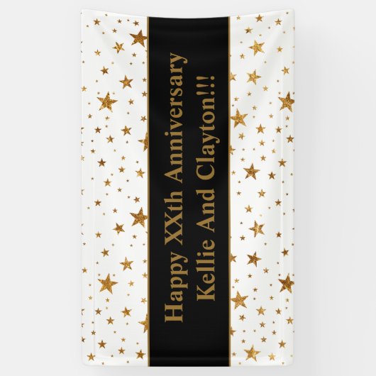 メッセージカスタム記念日のホワイトスター/金ゴールドスター 横断幕 (縦)