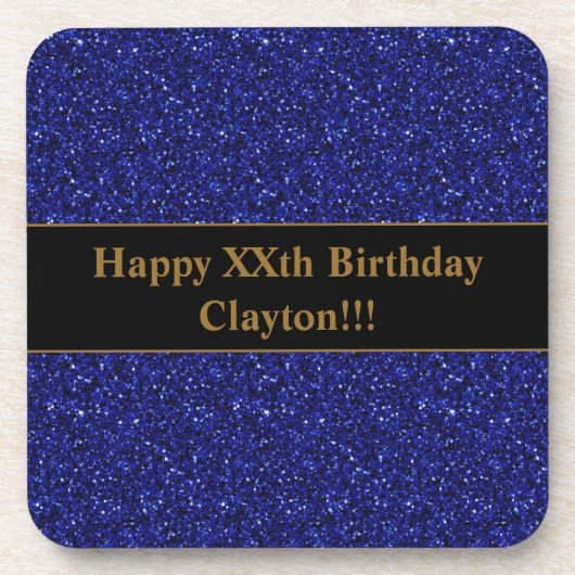 メッセージカスタム誕生日パーティー付きグリッターブルー コースター (正面)
