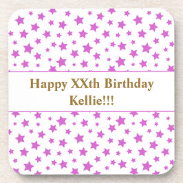 メッセージカスタム誕生日パーティー付きピンクの星 コースター