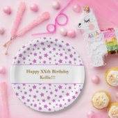 メッセージカスタム誕生日パーティー付きピンクの星 ペーパープレート (パーティー)
