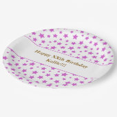 メッセージカスタム誕生日パーティー付きピンクの星 ペーパープレート (アングル)