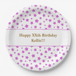 メッセージカスタム誕生日パーティー付きピンクの星 ペーパープレート