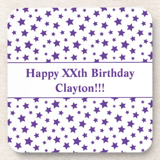 メッセージカスタム誕生日パーティー付き紫色の星 コースター (正面)